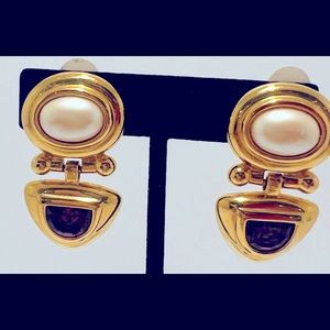Joan Rivers Vintage Classic Collection Gold Tone Clip On Gem Earrings